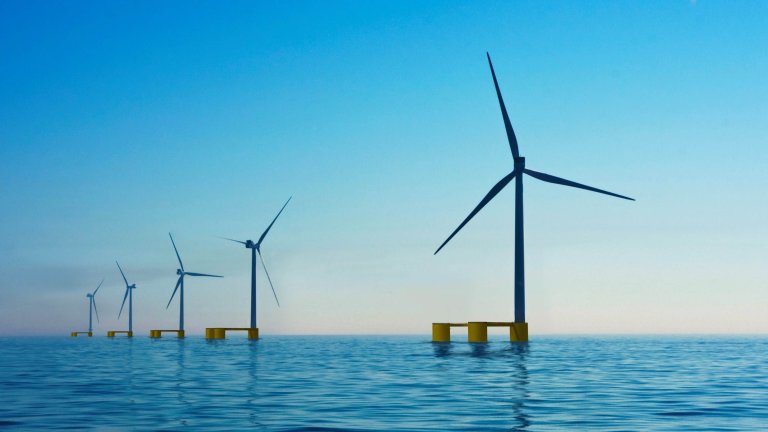 Floating wind turbines by night