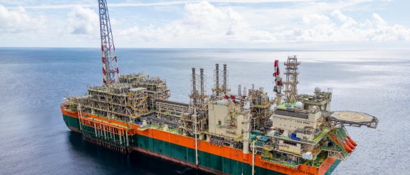 Image of gas FPSO engineered by Technip Energies arriving on site on the bp operated Greater Tortue Ahmeyim field