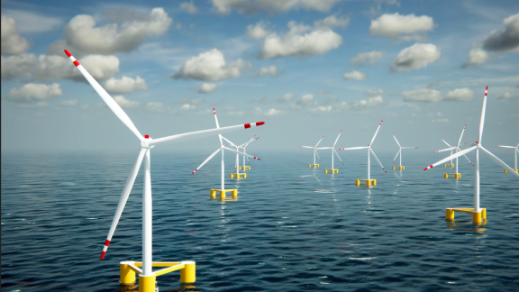 Wind turbines floating on the water